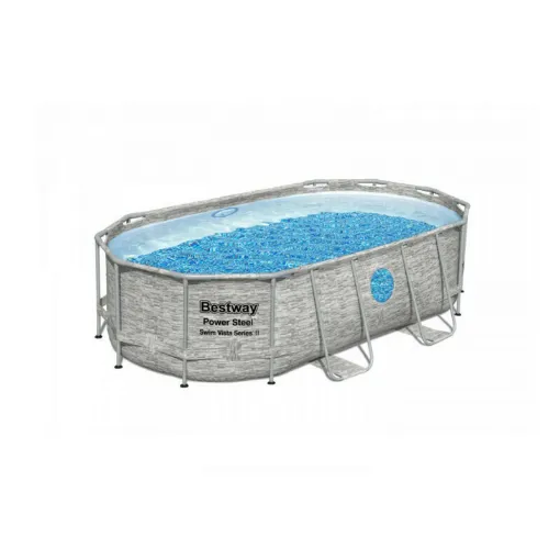 Picture of BESTWAY oval tubular pool - 427 x 250 x 100 cm - 7 250 L - Rattan pattern - Power Steel - SwimVista - 56714