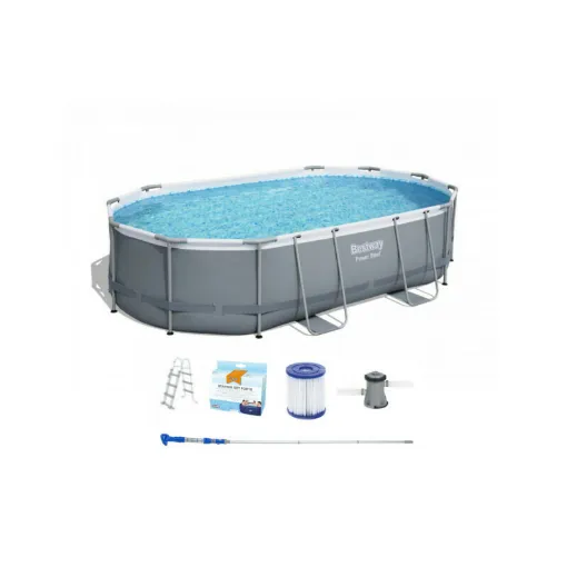 Picture of Pack BESTWAY Oval Tubular Pool - Power Steel - 488 x 305 x 107 cm - Cordless vacuum cleaner - Water treatment kit