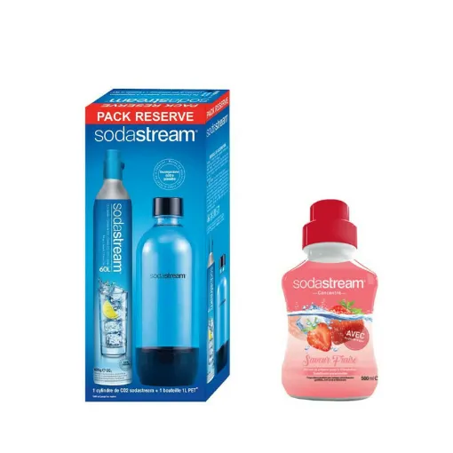 Picture of SODASTREAM Pack CO2 Cylinder 60L - 1 bottle PET 1L - Strawberry Concentrate 500 ml