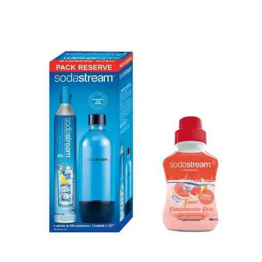 Picture of SODASTREAM CO2 Cylinder Pack 60L - 1 bottle PET 1L - Pink Grapefruit Concentrate 500 ml