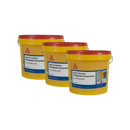 Picture of Set of 3 paste tile adhesives for tiles and facing boards (D1-ET) - SIKA SikaCeram Basic - Ivory - 3 x 15kg