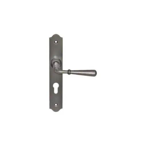 Picture of Door handle on a classic key plate, Beynac model - Patinated iron