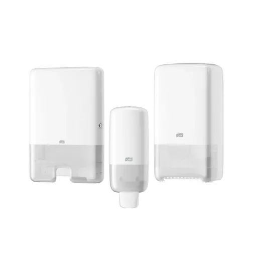 Picture of Tork Pack Hand towel dispenser - Foam soap dispenser S4 white 561500 - Toilet paper dispenser T6 white 557500