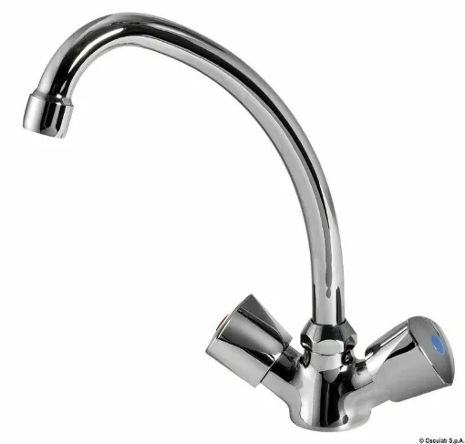 Picture of In chrome-plated brass. With swivel spout and hot/cold water handle.