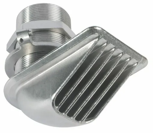 Picture of The specific profile of this seawater intake allows, for the same section, the entry of a volume of water 2.5 times larger compared to a traditional seawater intake. Furthermore, the stainless steel monoblock fusion can withstand the pressure of the possible lifting band without damage. Complete with grounding connection.