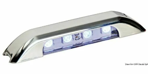 Picture of Mirror polished stainless steel finish and polycarbonate lens. Fastening with screws hidden by the front panel. - White courtesy lights - 13.428.11 - Oem