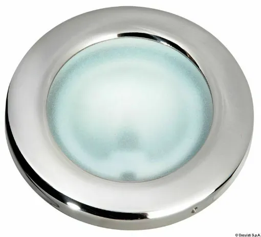 Picture of Aluminum body coated with white epoxy resin, stainless steel bezel. Satin glass lens.