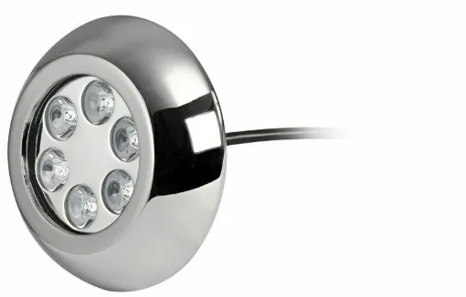 Picture of Made of mirror polished AISI 316 stainless steel, it is equipped with high-power LEDs and a parabolic system to increase brightness. It can only operate when immersed in water. - Underwater spotlight 12 LED RGBW - 13.298.02 - Oem