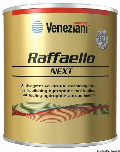 Picture of Self-polishing hydrophilic antifouling based on active copper with carbon that promotes smoothness. For sail and motor boats up to 35 m. Restricted use to professional users. Regulation EU 2020/1182. - Antifouling Raffaello black 0.75 l - 65.001.13 - Veneziani