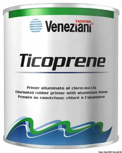 Picture of First illuminated monocomponent chlorocancciÃ¹ primer. Ideal as a waterproof and anticorrosive protection for hulls, iron, and sailboat bulbs or as a sealing coating on old antifouling coatings.