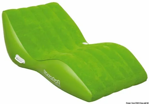 Picture of A comfortable tanning mat for sunbathing, reading or relaxing while enjoying the pleasant sensation of contact with soft suede skin. Equipped with a convenient drink holder, the mat is easily portable thanks to the molded handle. It can be anchored to docks, buoys, and boats. The patented valve allows for quick inflation and deflation.