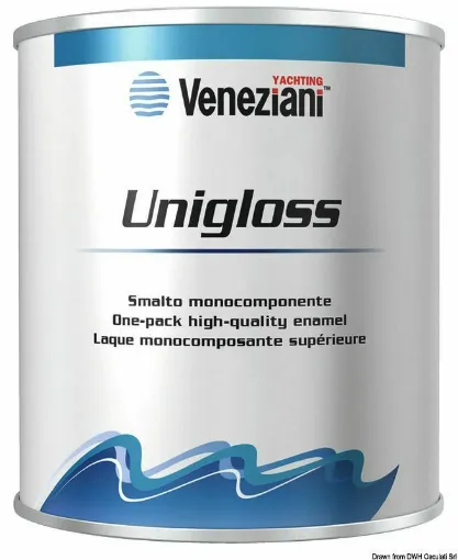 Picture of One-component alkyd-polyurethane topcoat. Suitable for both interior and exterior use. Not suitable for continuous immersion. - 500ml - White - White Unigloss enamel 0.5 l - 65.005.01BI - Veneziani