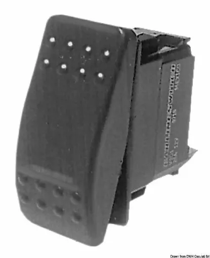 Picture of IP56 waterproof. They require a rectangular hole for installation measuring 21x37 mm, with a maximum capacity of 20 A at 12 V. Models with a light indicator. - Contura ON-OFF Switch - 14.194.40 - Carling Switch