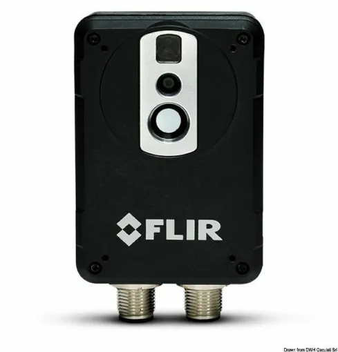 Picture of FLIR AX8 combines thermographic functions and a thermal camera in a package for continuous temperature monitoring and alarm generation. Compact and easy to install, AX8 continuously monitors critical equipment on the boat, such as engines, exhaust manifolds, and bearings, and detects problems before they can leave you stranded at sea. - Identify potential issues before they occur. - Thermal alarm