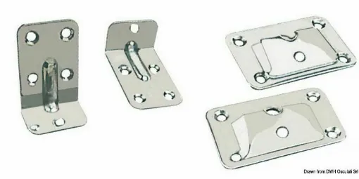 Picture of Stainless steel for the application of tables on cabinets. Series composed of two hooks and two hook holders. They are stamped pieces and very robust.