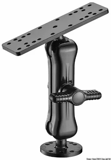 Picture of Made of black anodized light alloy, it consists of a base and a multi-hole plate on which to install the tool (both equipped with a spherical joint to better orient the tool). A side lever allows detaching the plate and the tool from the base for anti-theft purposes.