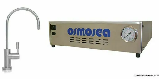 Picture of Osmoboat is a reverse osmosis plant for the direct production of oligomineral drinking water. Reverse osmosis is a process based on the use of semipermeable membranes, which allow water to pass through while rejecting a portion of the excess salts dissolved in it, bacteria, viruses, pesticides, and heavy metals. The water entering the plant undergoes pre-filtration with a 5-micron filter to remove