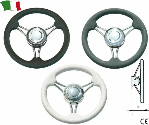 Picture of 3-Spoke Stainless Steel Steering Wheel - External White