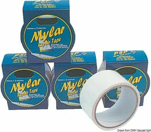 Picture of Transparent adhesive tape for instantly repairing sails. Mylar is also suitable for sails made of dacron or other fabrics. It is also suitable for repairing transparent windows in dinghy or surf sails.