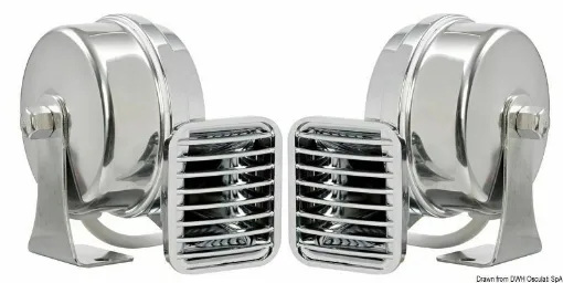 Picture of Body in chrome-plated ABS with mirror-polished stainless steel support. Single horn power 115 + - 5 dB.