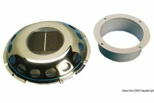 Picture of Made of stainless steel, it allows the passage of air but not water. It is already equipped with an underlying electric motor for cabin ventilation, powered through the solar cell incorporated in the ventilator.