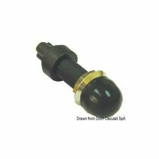 Picture of In nylon with chrome-plated brass collar and nut. Brass contacts and rubber protective cap that makes it completely waterproof. Maximum load 30 A at 12V. Neck 15 x 28 mm. - Black brass solder button - 14.910.00NE - Oem