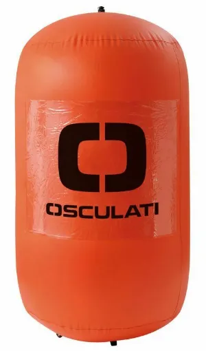 Picture of Giant inflatable PVC buoy, cylindrical in shape, designed to mark turns on racecourses. Equipped with a quick inflation/deflation valve and 4 lower cable passages for fixing lead, allowing for even weight distribution. Complete with one or two transparent side pockets for inserting logos and/or advertising messages. - Orange regatta buoy 90 x 150 cm - 33.175.01 - Oem