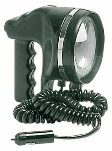 Picture of Waterproof portable adjustable lighthouse entirely made of black neoprene, with a quartz halogen light optical group, H3 connection. Complete with extendable cord, waterproof switch, and terminal plug.