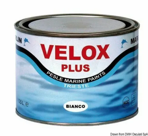 Picture of Specific for immersed metal parts such as propellers, stern gear assemblies, and shaft lines. It is not degraded by galvanic currents, which are the main cause of paint detachment. Velox Plus is superior to all similar products in terms of antifouling power, adhesion, and abrasion resistance. Not compatible with other antifouling paints. Apply over metal-primer 65.884.01. Restricted use for profes