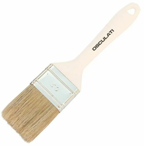 Picture of Blonde bristle brush with plastic handle. Metal ferrule. Solvent resistant. Recommended product for fiberglass work. 100% made in Italy.