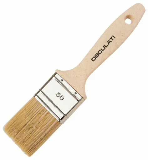 Picture of Blonde bristle brush with an Eco-wood handle, made from wood waste. Much more durable than wood, it is not afraid of moisture and solvents. The metal ferrule and epoxy adhesive make it suitable for both water-based and solvent-based enamels and paints. 100% made in Italy.