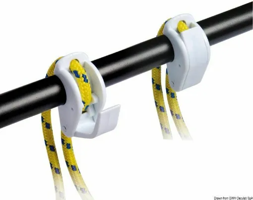 Picture of It is a white nylon device for securing and adjusting the height of fenders, without knots. An 8mm diameter rope must be used on the fenders.