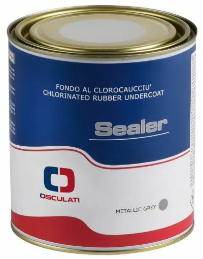 Picture of Single-component chlororubber primer. Compatible with all antifouling paints for new boats or can be used as a sealing coating on old antifouling paints. Coverage 6.3 m2/l. Recoat time 8 h at 20Â°C. Metallic gray color. Restricted for use by professional users. Regulation EU 2020/1182.