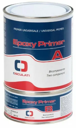 Picture of Universal two-component epoxy primer for boats. Applicable on any type of surface, both above and below the waterline. Provides anti-corrosion and insulation action. Apply a thin coat for antifouling anchorage (coverage time from 4 to 12 hours at 20Â°C). Apply 2 to 4 coats as a thick base for two-component cycles (coverage time from 12 to 74 hours at 20Â°C). Coverage rate 12 m2/l. Restricted for p