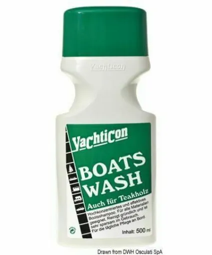 Picture of It is a high concentration detergent for boat washing, including teak wood. It is a 98% biodegradable product, without phosphates or formaldehyde. It cleans thoroughly and is economical due to its high concentration, so very little is needed for each wash. It also works with saltwater. 500 ml packaging.