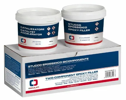 Picture of Two-component spreadable epoxy putty. Excellent for reconstructing broken or damaged parts. Good compromise between rigidity and flexibility. Workable by hand or machine after 4/5 hours.