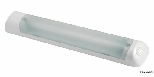 Picture of ON-OFF switch. White casing + satin diffuser. They replace the equivalent fluorescent tubes with lower consumption and longer lifespan.