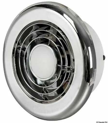 Picture of Compact aspirator with built-in LED light, ideal for bathrooms and kitchens. Aspiration and light can be turned on independently. Comes with double ring finish in white or chrome ABS.