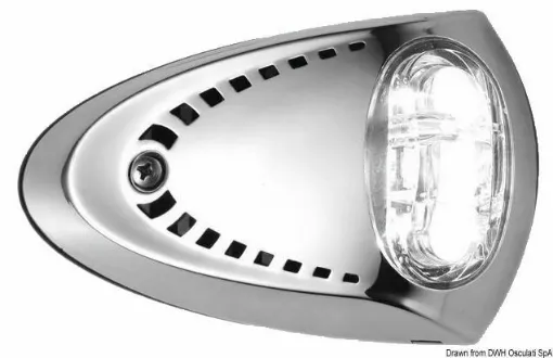 Picture of Polished stainless steel carcass. Completely waterproof. 120Â° beam angle. High power LED equivalent to a 50W halogen bulb. Does not require recessed installation. Sold in pairs. IP68.