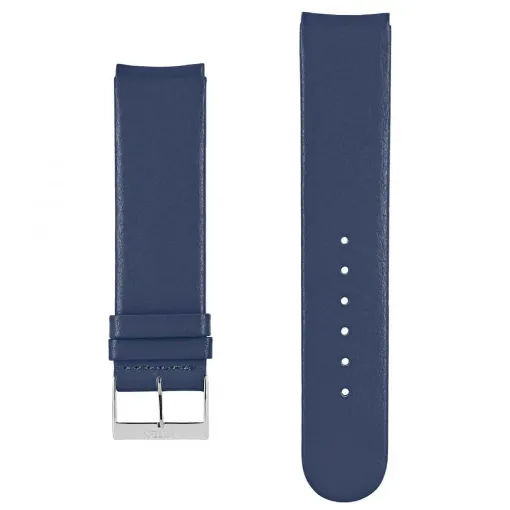 Picture of akteo flat leather watch strap silver buckle 20 dark blue